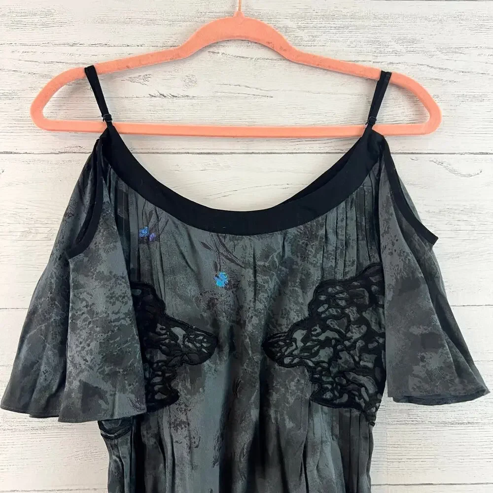 Free People Gray Floral Print Fit and Flare Cold Shoulder Dress Size 4